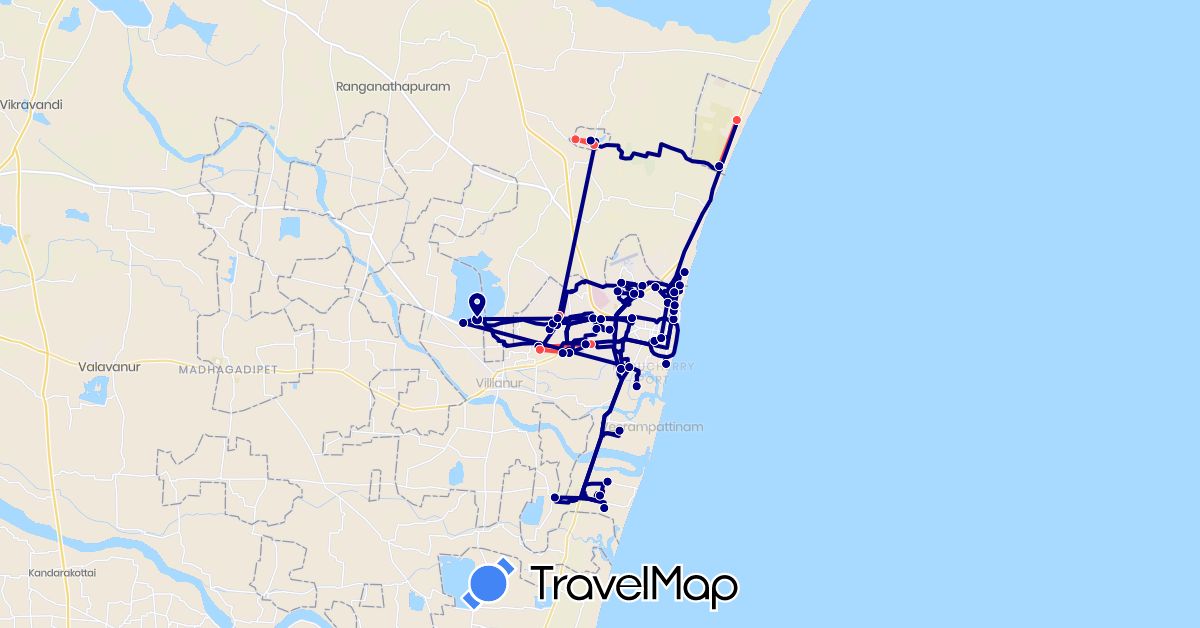TravelMap itinerary: driving, hiking in India (Asia)